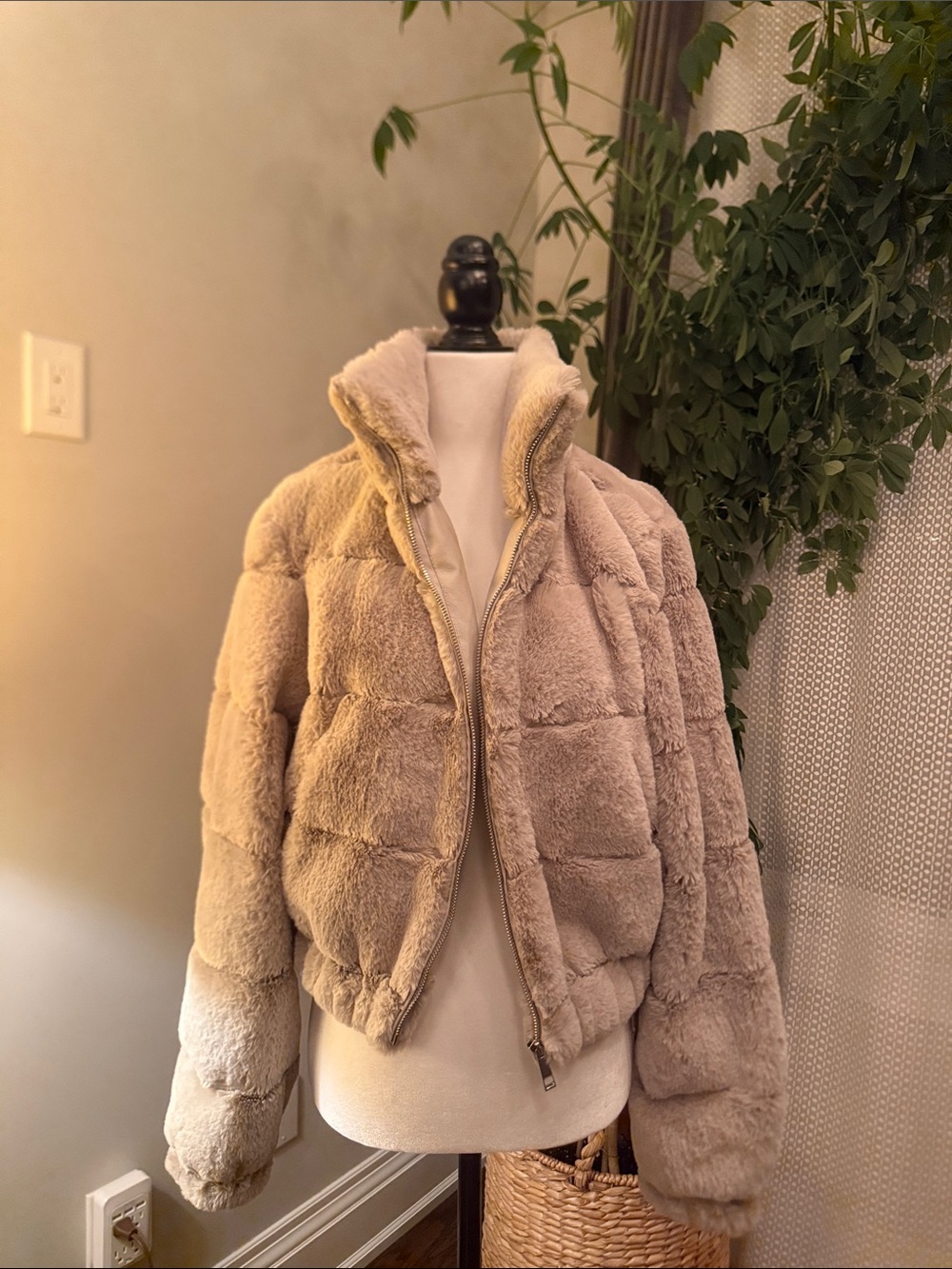 Garage Taupe Faux Fur Puffer Jacket